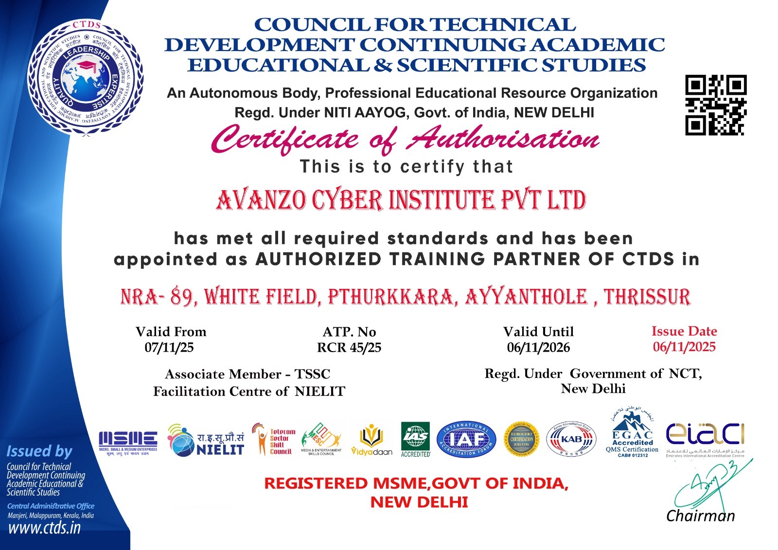 Certificate of Authorisation